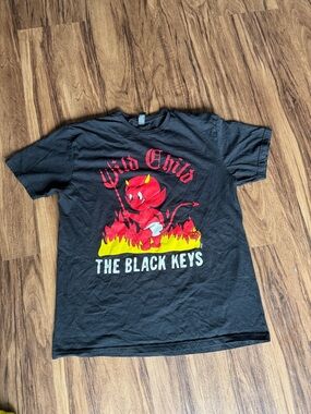 The Black Keys Wild Child Gildan Black Tee with Red Devil & Yellow Flame Graphic